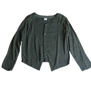 CP Shade Large Jacquard Floral Button Top Green Rayon Point Hem Blouse